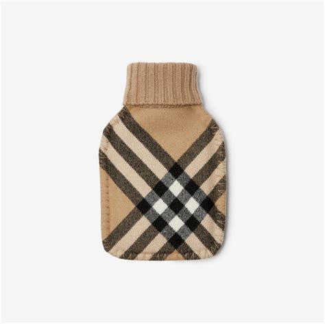 Check Cashmere Wool Hot Water Bottle in Archive beige